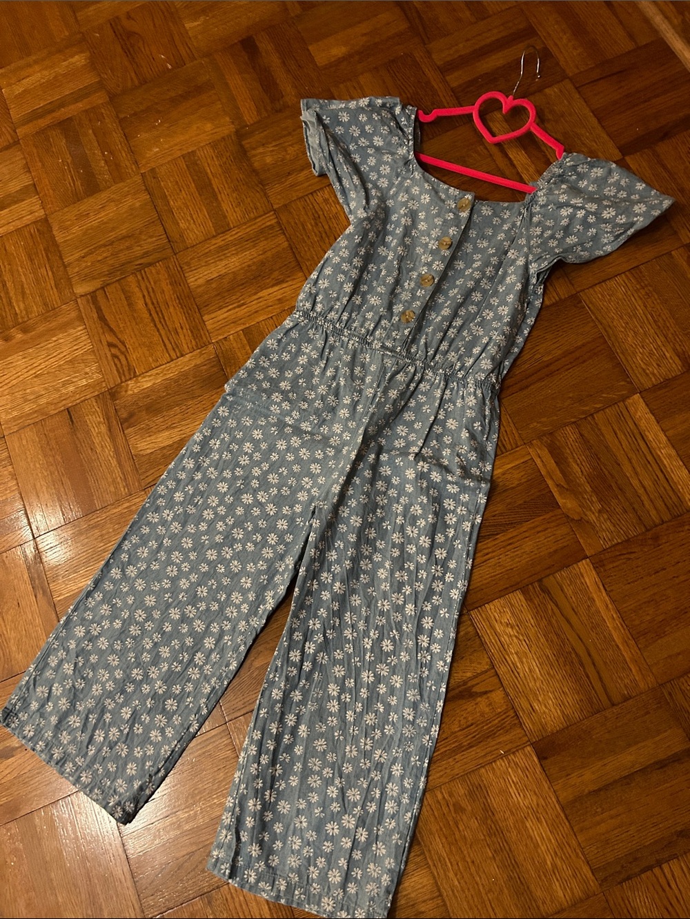One Step Ahead Light Blue Daisy Print Jumpsuit girls size 7/8 - Picture 2 of 3